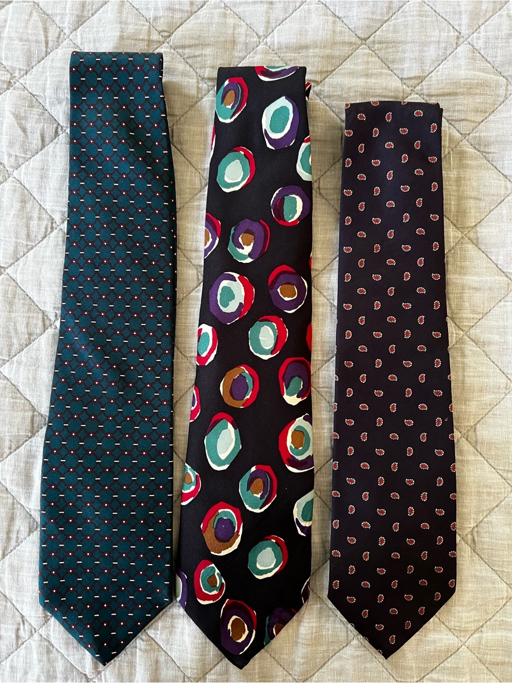 Set of 3 Men's Patterned Ties — Teal, Black & Black Multicolor